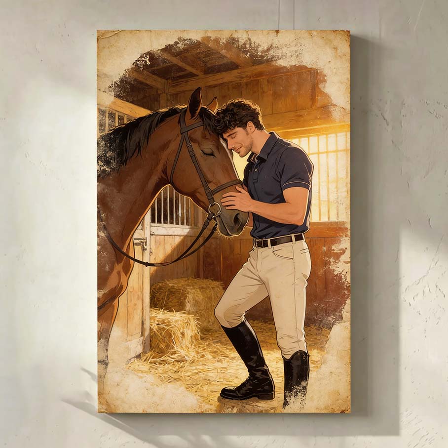 Personalized Equestrian Portrait Canvas | The Bond of Rider & Spirit