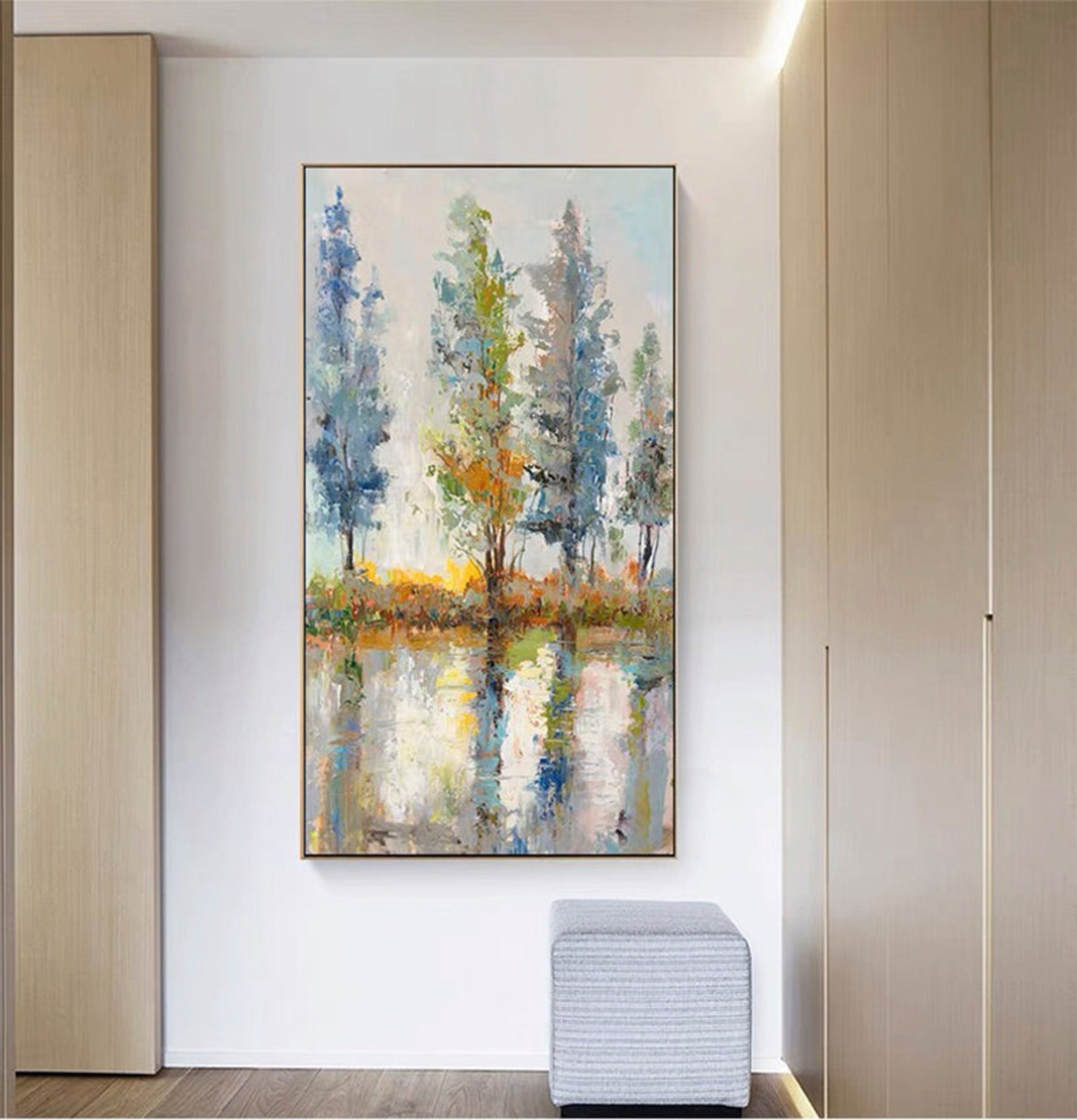 Abstract Tree Landscape Oil Painting,Modern Colorful Home Decor