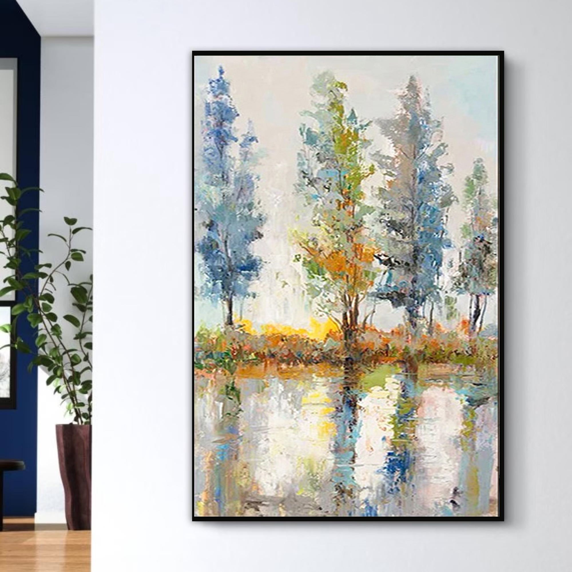 Abstract Tree Landscape Oil Painting,Modern Colorful Home Decor