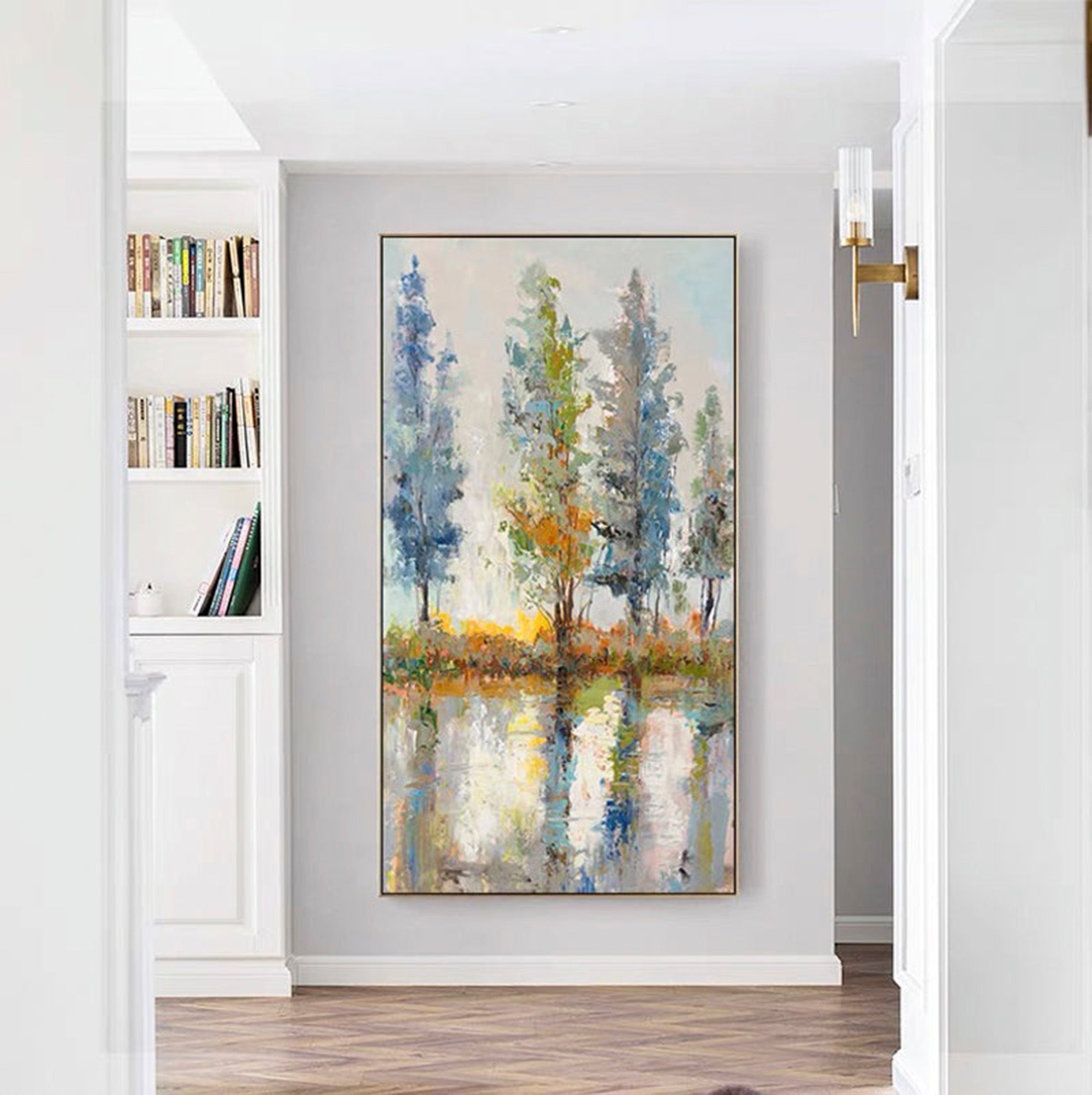 Abstract Tree Landscape Oil Painting,Modern Colorful Home Decor