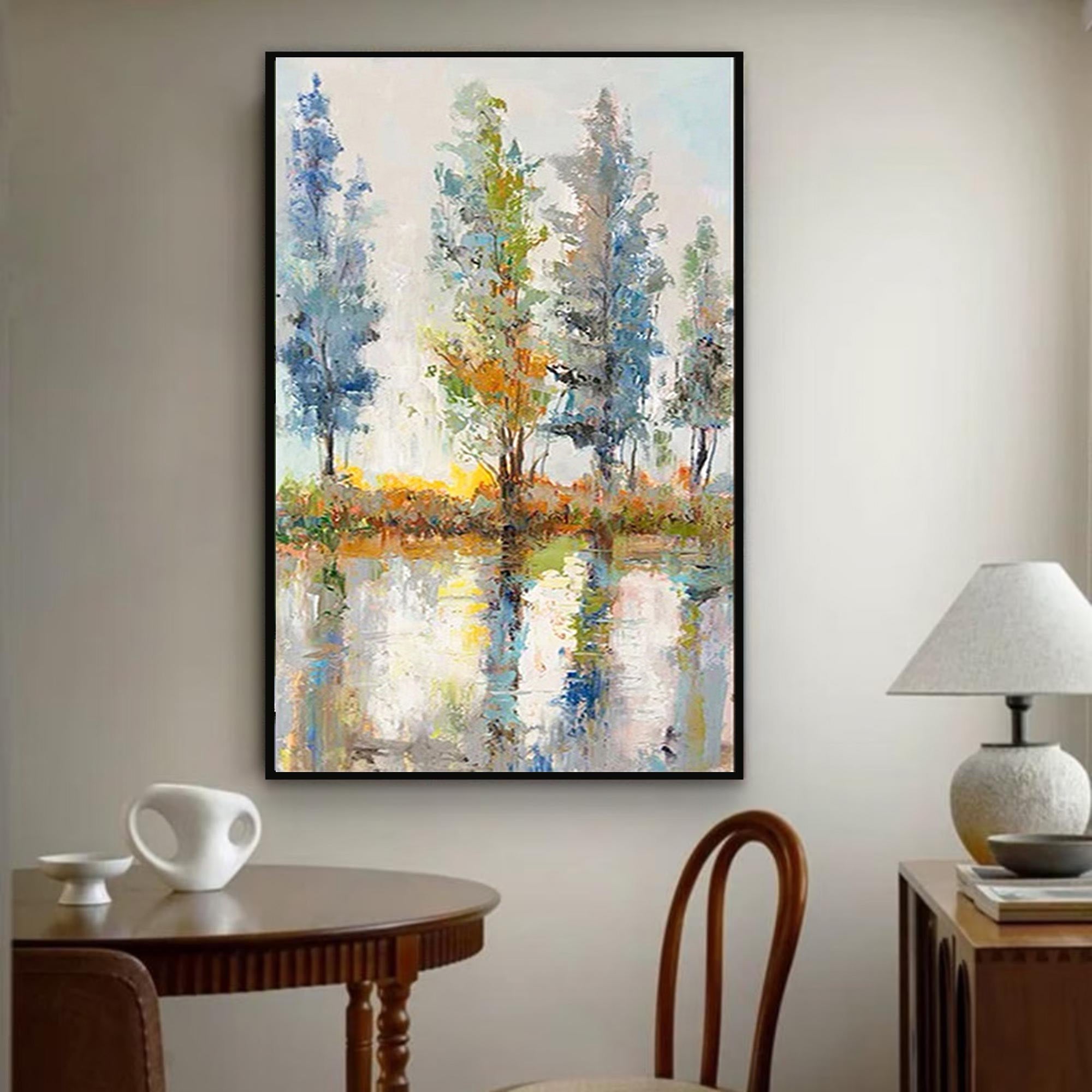 Abstract Tree Landscape Oil Painting,Modern Colorful Home Decor
