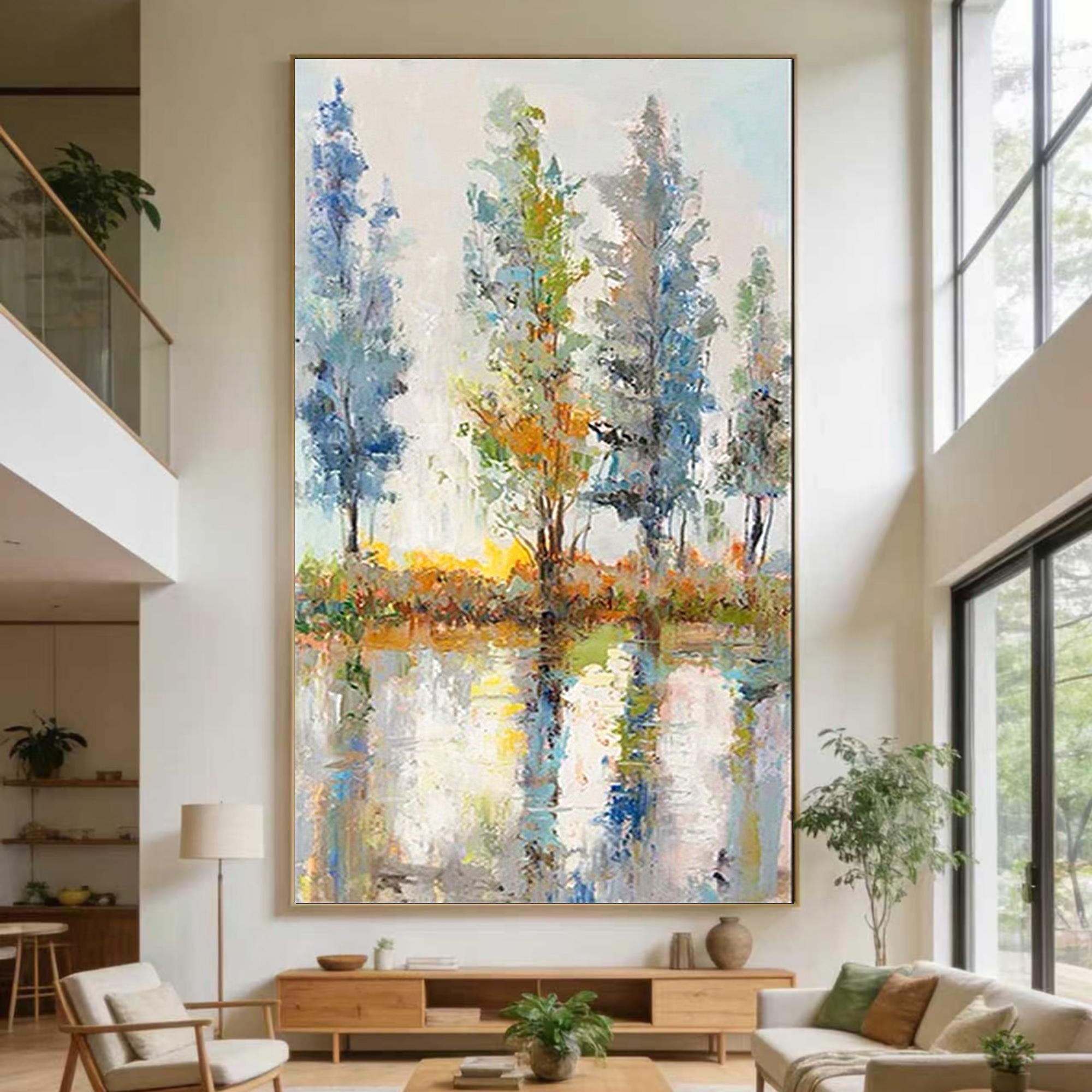 Abstract Tree Landscape Oil Painting,Modern Colorful Home Decor