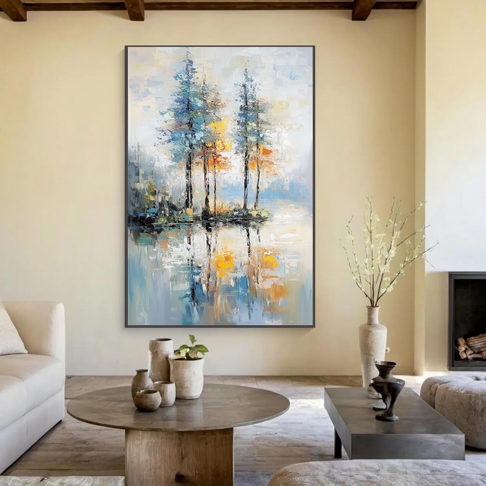 Large Abstract Landscape Oil Painting:Tree Textured Art