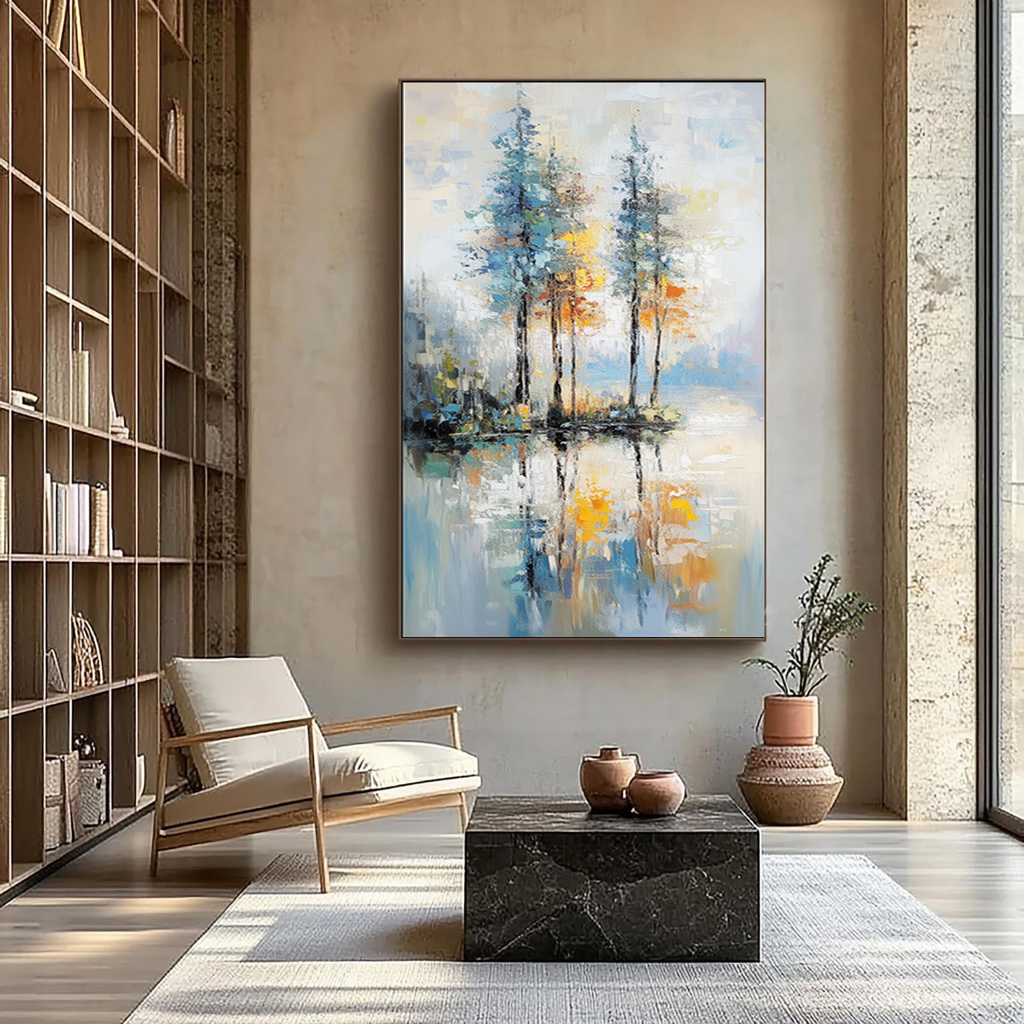 Large Abstract Landscape Oil Painting:Tree Textured Art