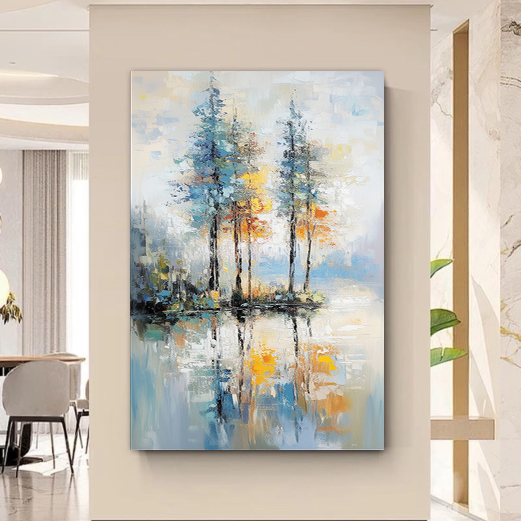 Large Abstract Landscape Oil Painting:Tree Textured Art