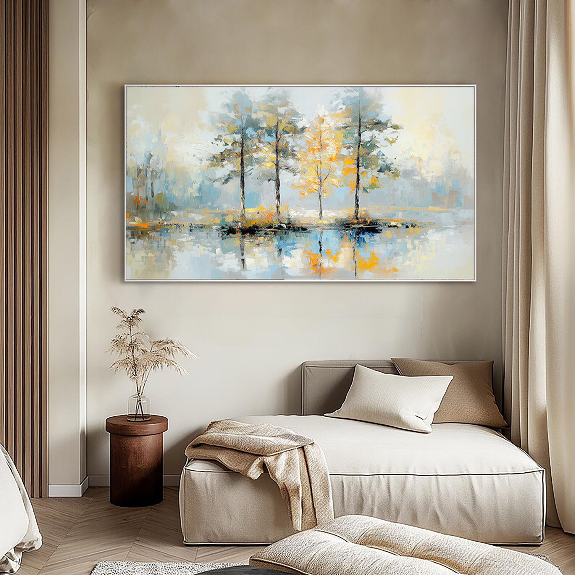 Minimalist Tree Landscape Painting,Handmade Tree Textured Art
