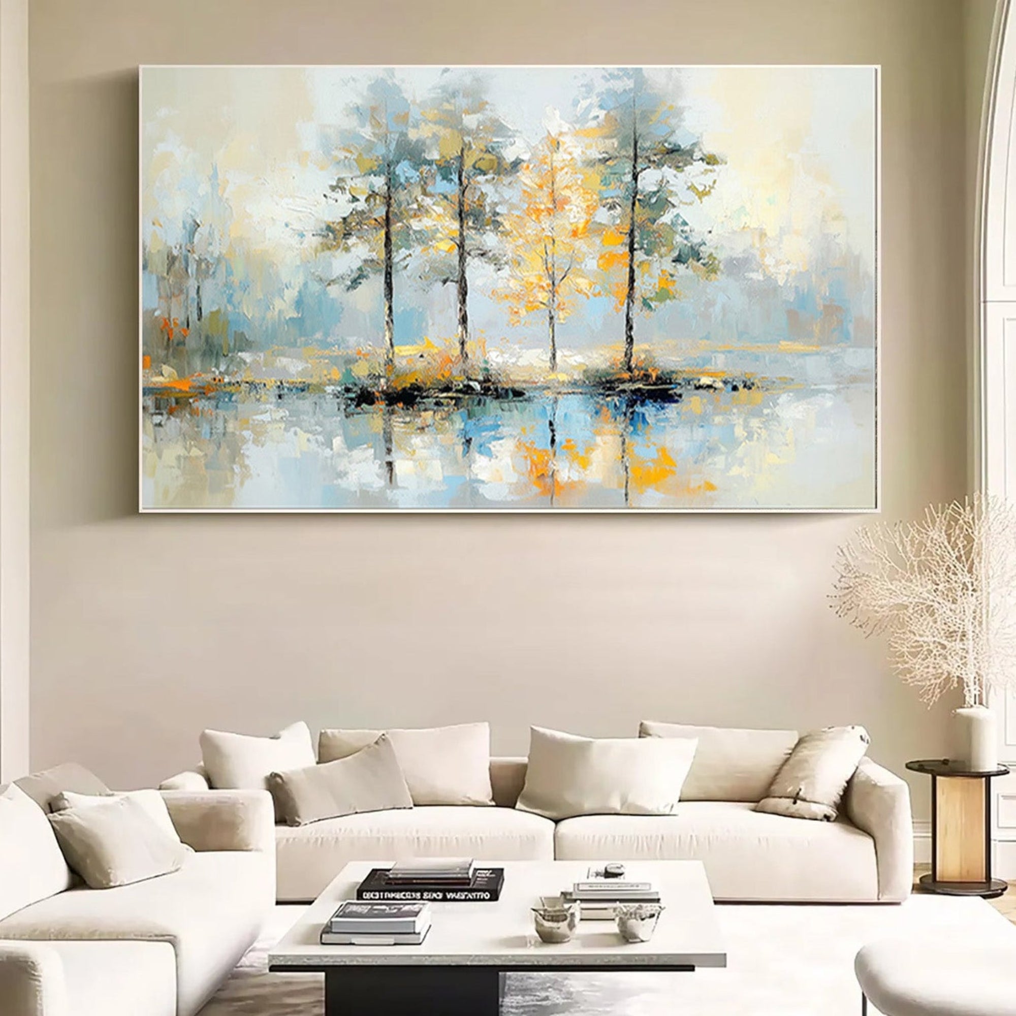 Minimalist Tree Landscape Painting,Handmade Tree Textured Art