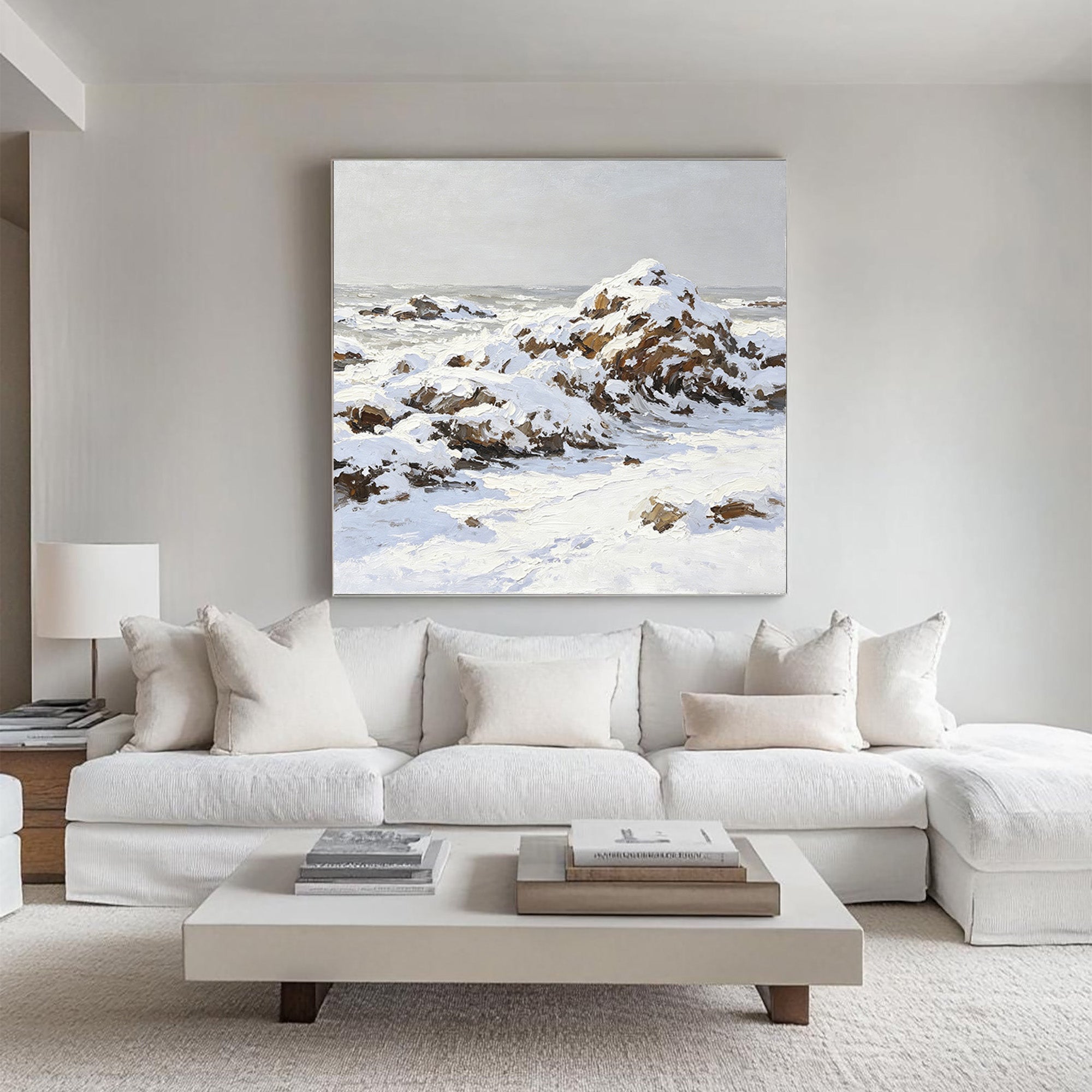 Snowy Coastal Oil Painting