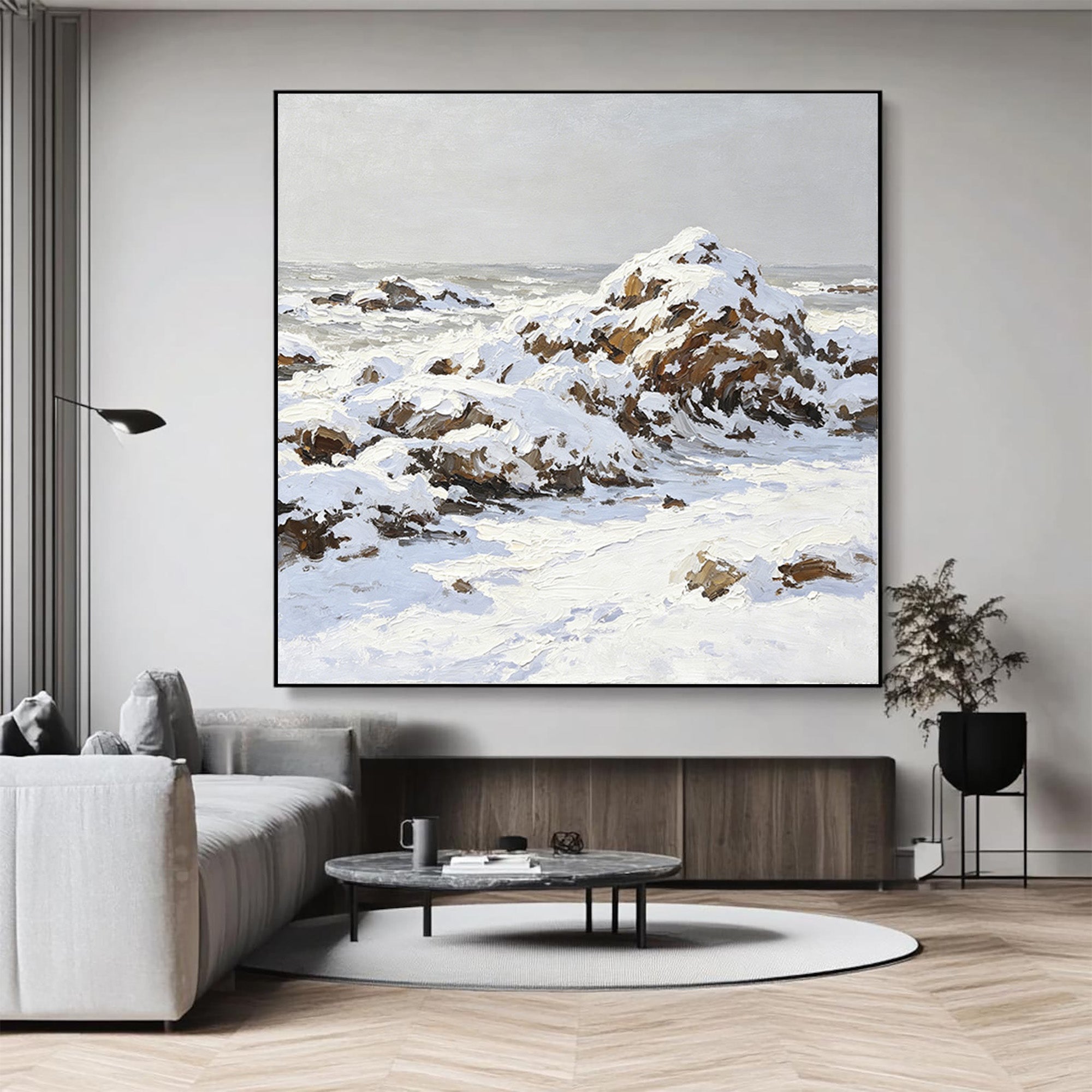 Snowy Coastal Oil Painting