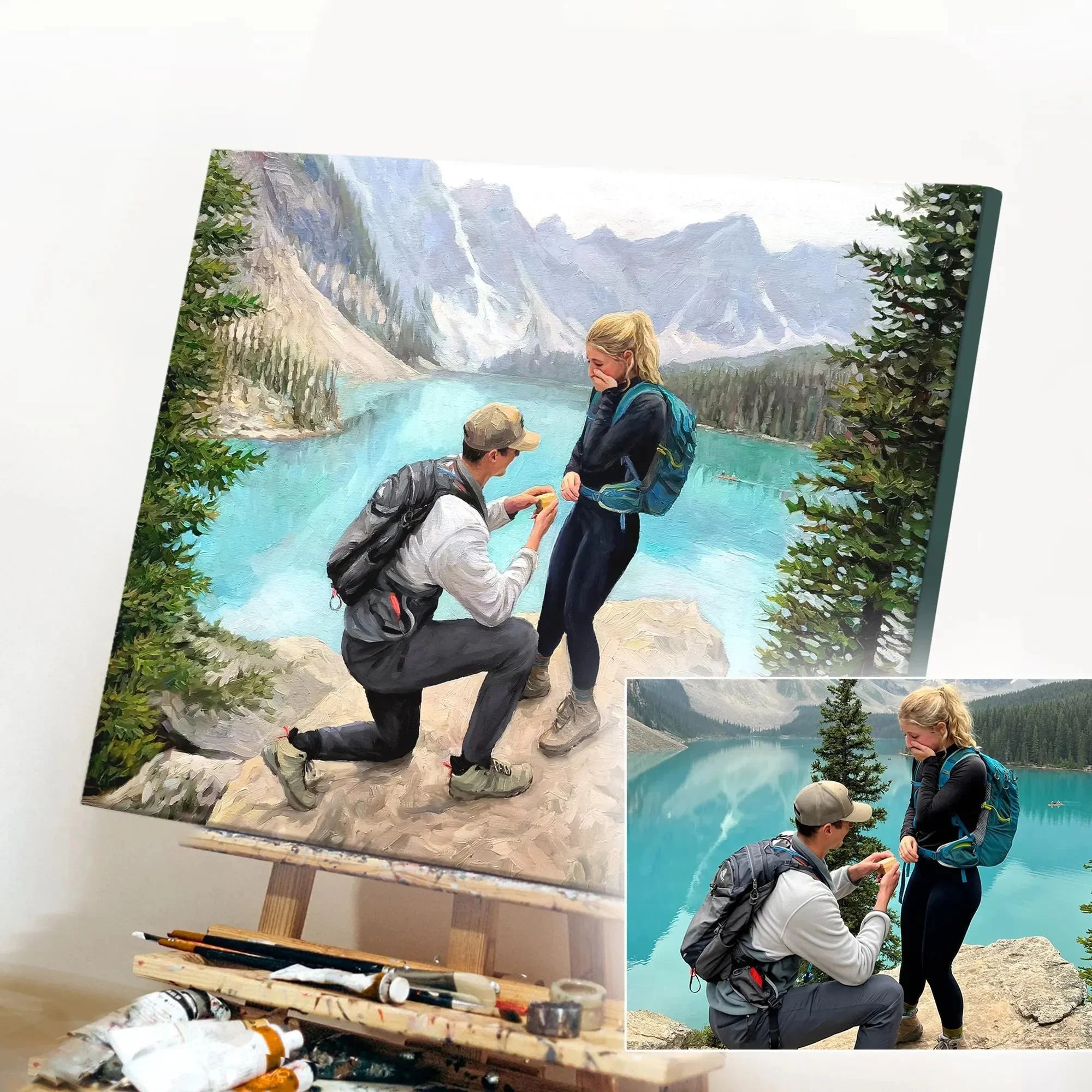 Custom Couple Portrait, Painting From Photo on Canvas, Proposal Oil Painting, Engagement Commission Art, Valentines Day Gif - PaintingShack