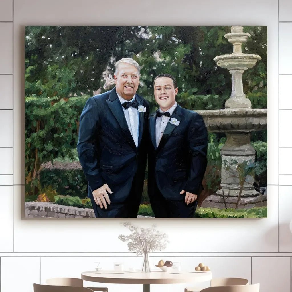 Custom Father Oil Painting on Canvas from Photo, Commission Loss of Father Wall Art Portrait Personalized Dad Memorial Gift - PaintingShack