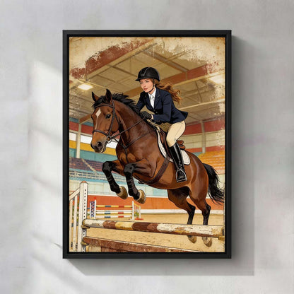 Personalized Equestrian Portrait Canvas | The Bond of Rider & Spirit