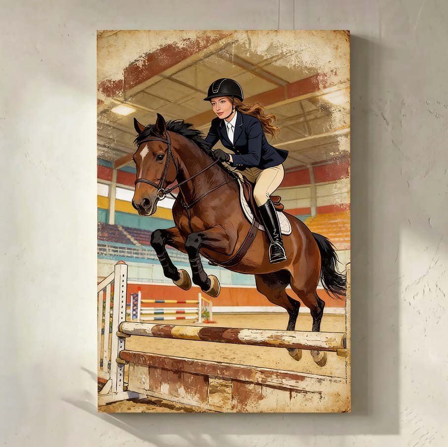 Personalized Equestrian Portrait Canvas | The Bond of Rider & Spirit