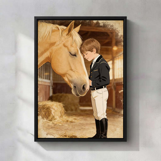 Personalized Equestrian Portrait Canvas | The Bond of Rider & Spirit