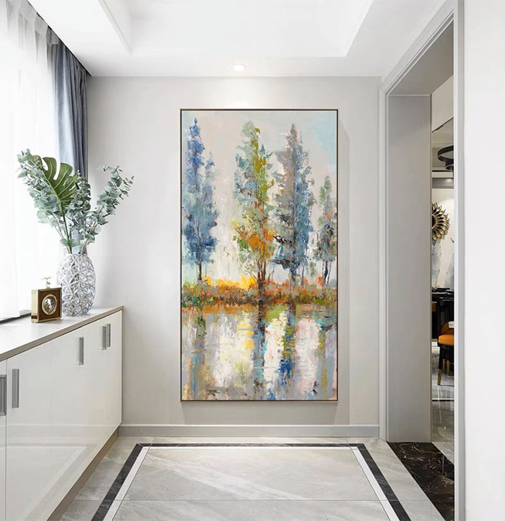 Abstract Tree Landscape Oil Painting,Modern Colorful Home Decor