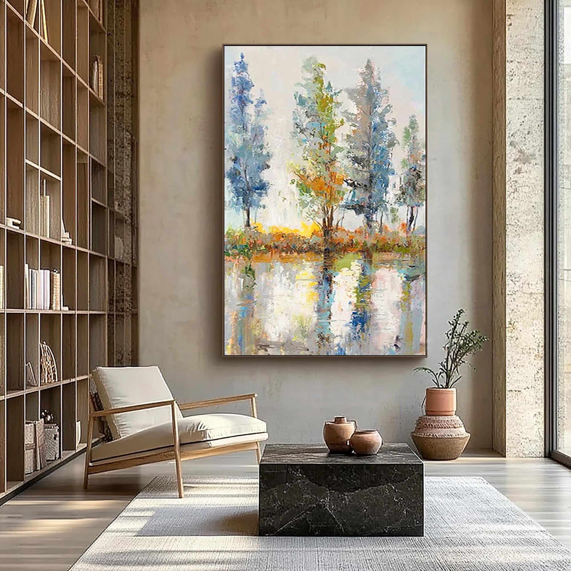 Abstract Tree Landscape Oil Painting,Modern Colorful Home Decor