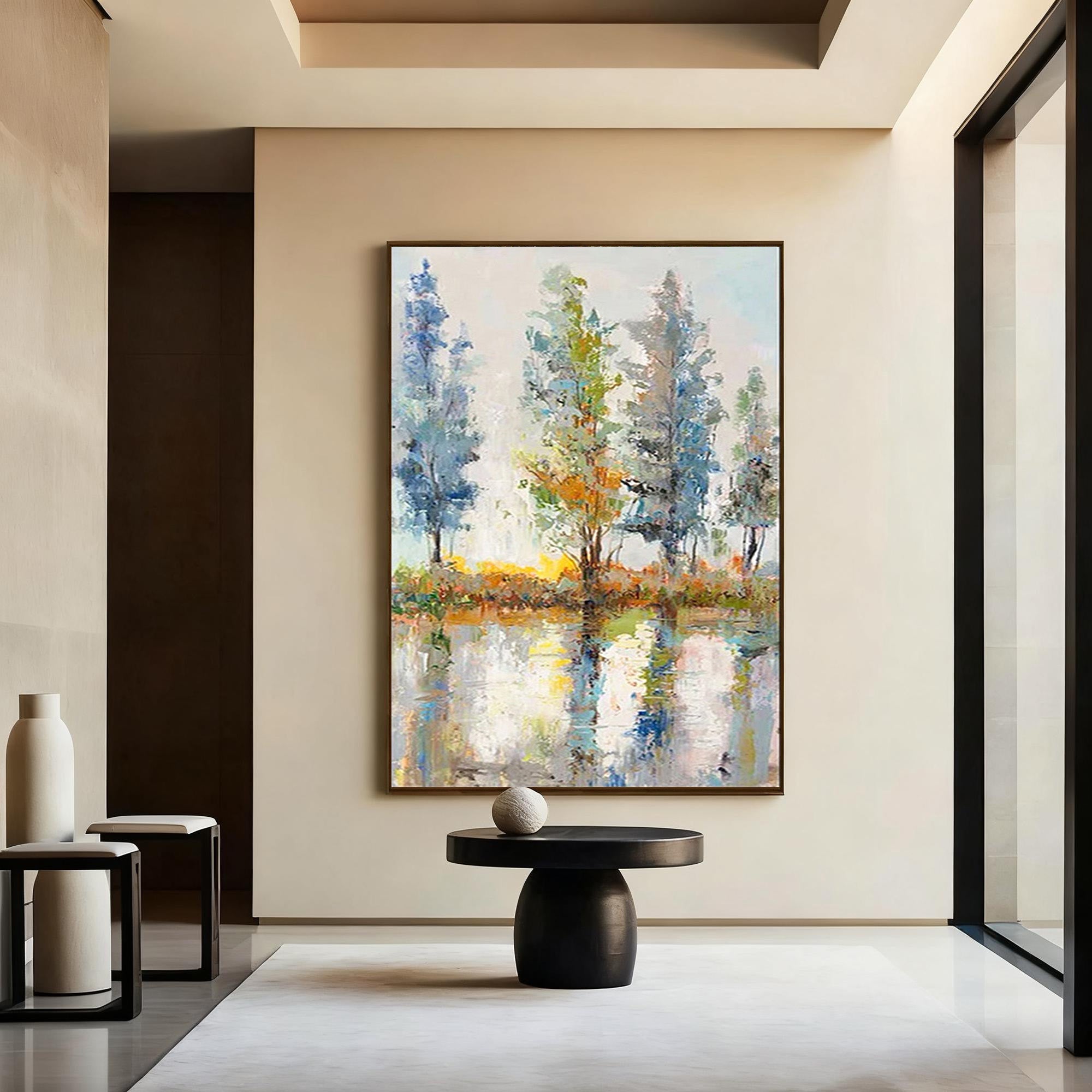 Abstract Tree Landscape Oil Painting,Modern Colorful Home Decor