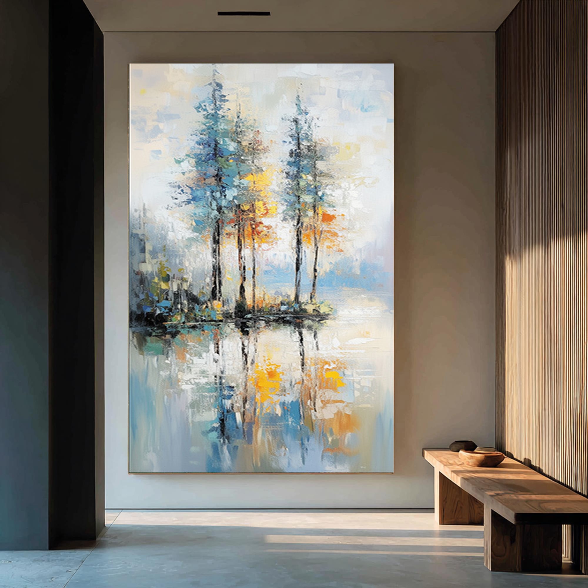 Large Abstract Landscape Oil Painting:Tree Textured Art