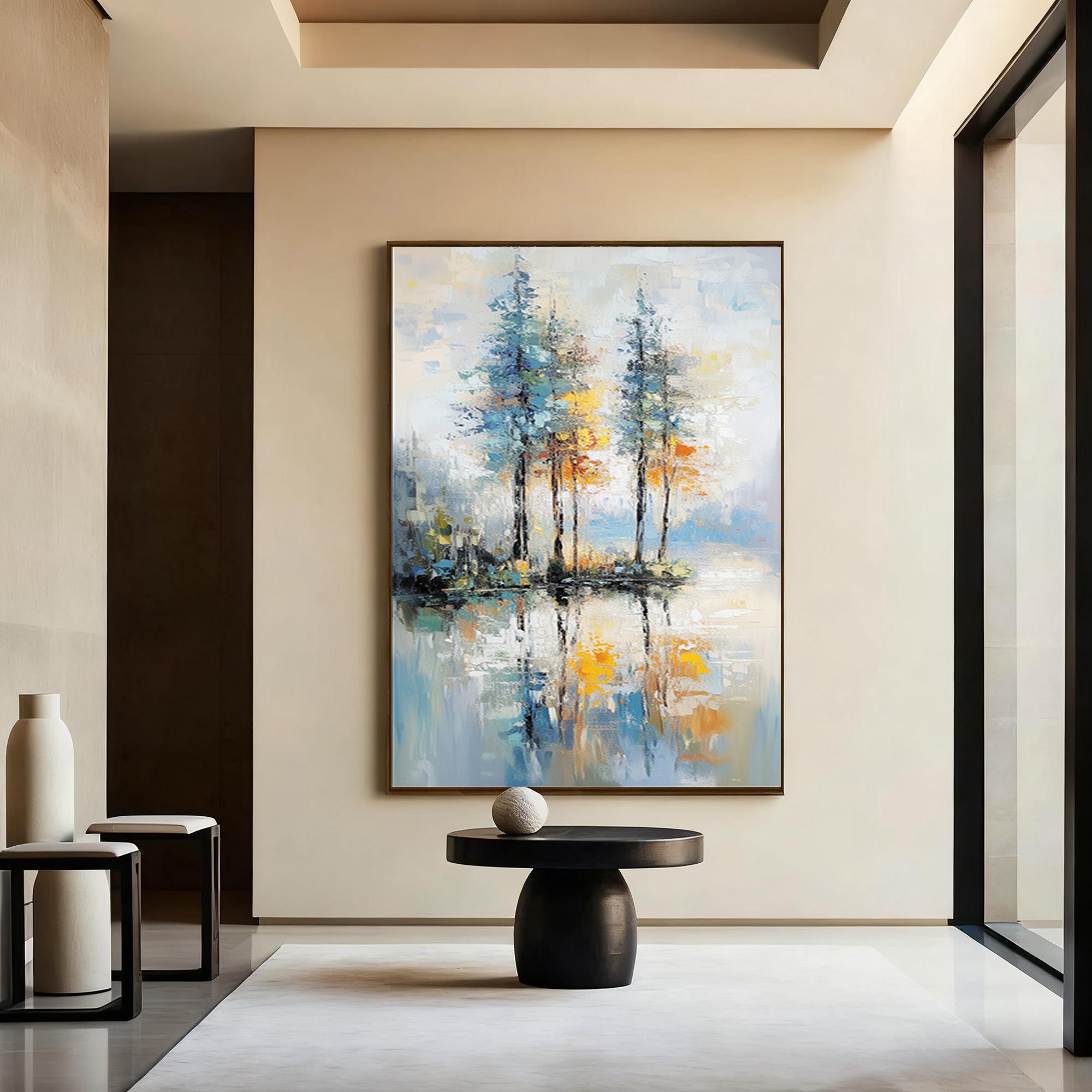 Large Abstract Landscape Oil Painting:Tree Textured Art