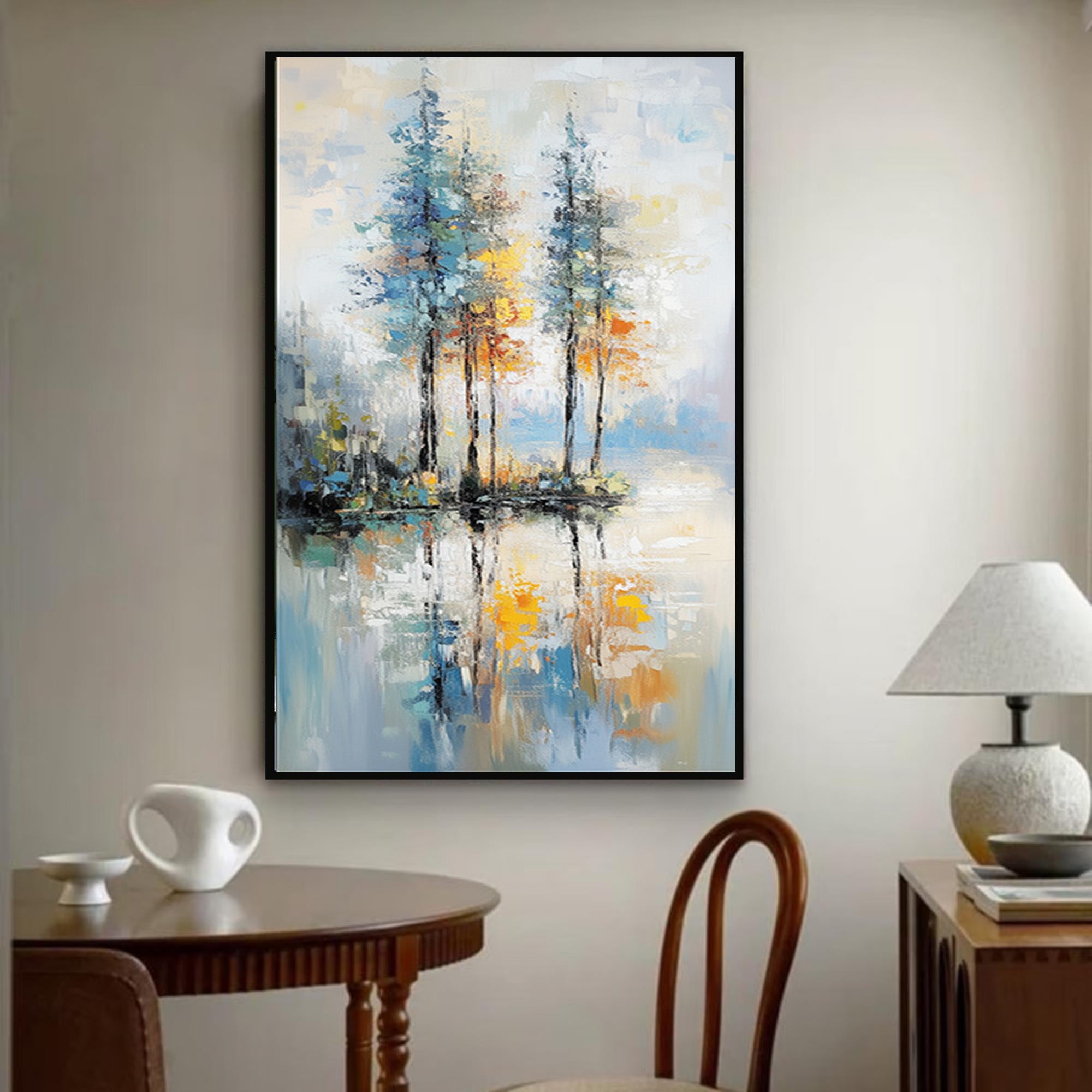 Large Abstract Landscape Oil Painting:Tree Textured Art