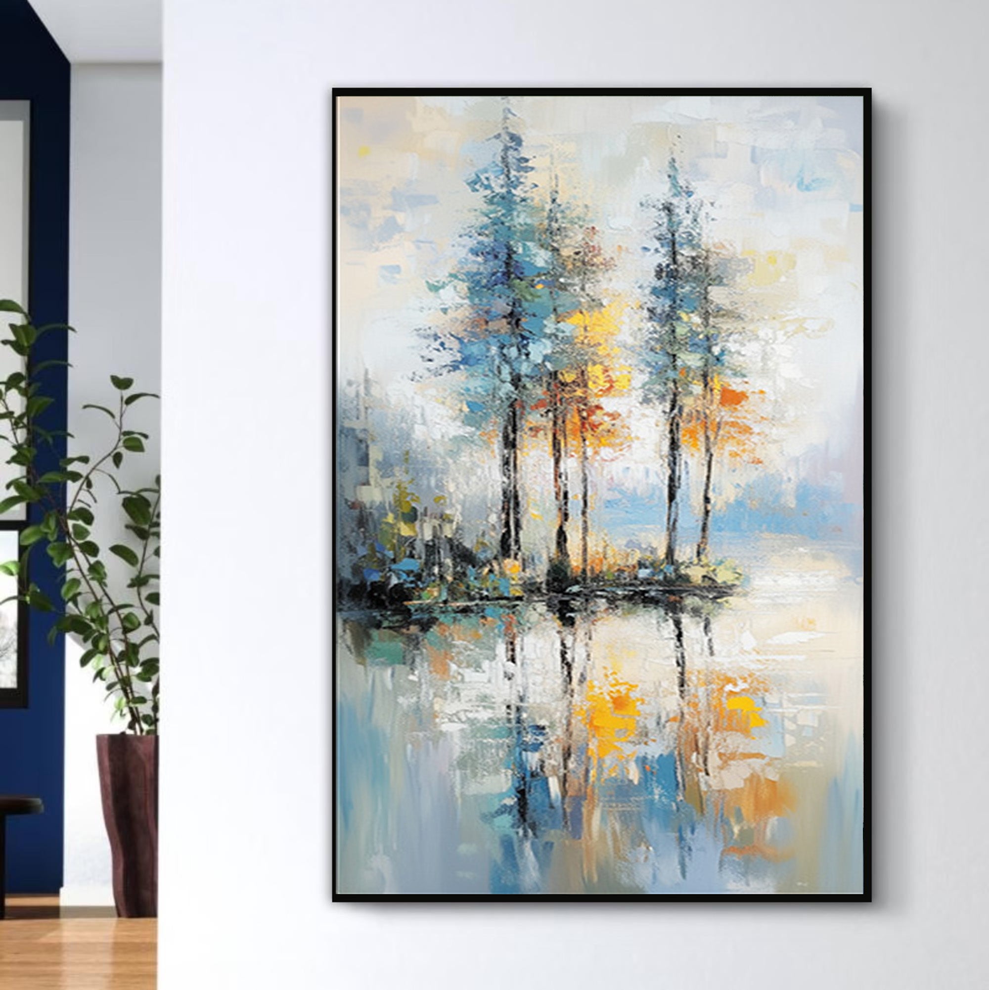 Large Abstract Landscape Oil Painting:Tree Textured Art
