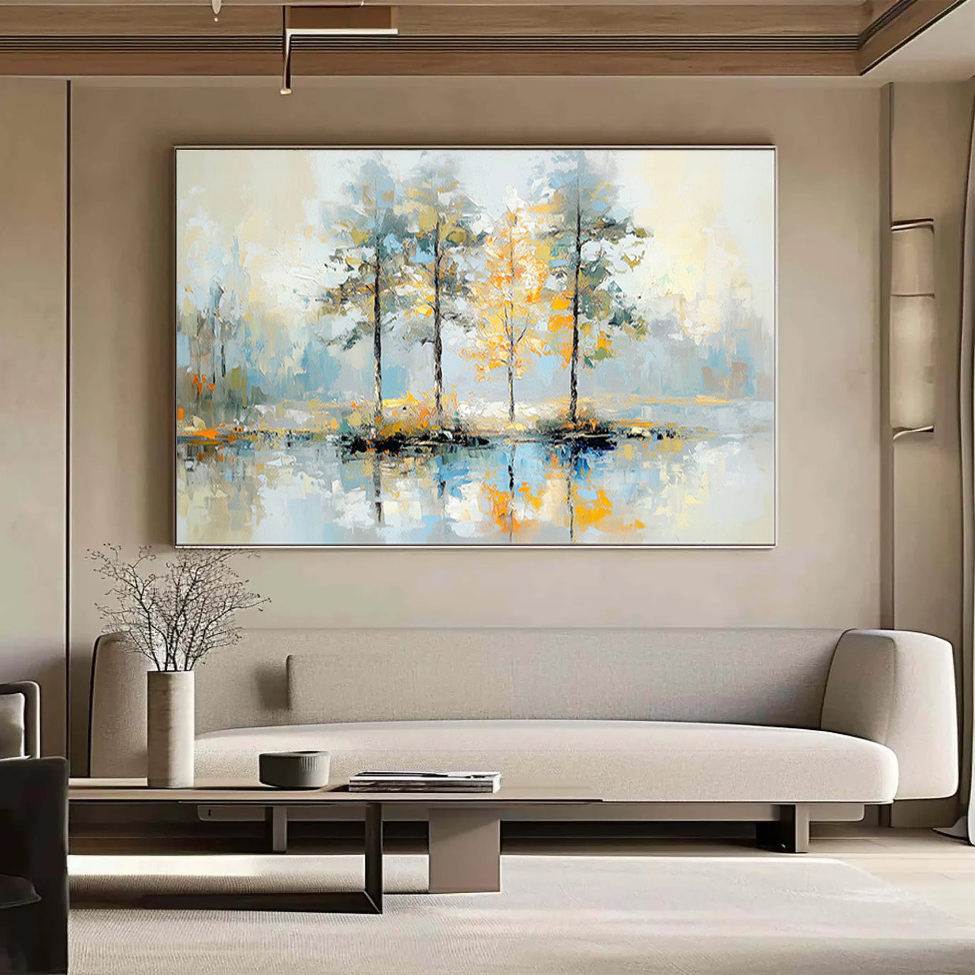 Minimalist Tree Landscape Painting,Handmade Tree Textured Art