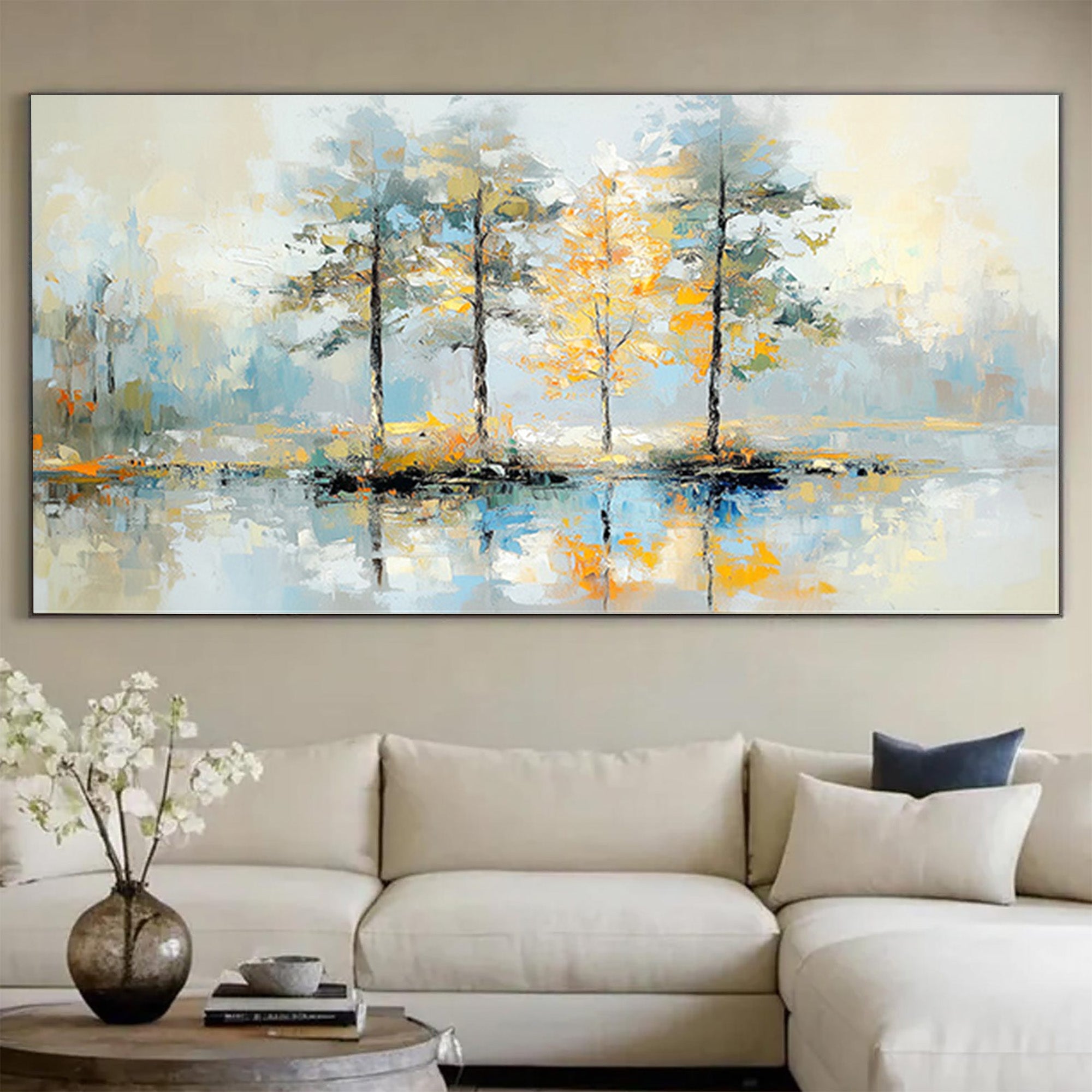 Minimalist Tree Landscape Painting,Handmade Tree Textured Art