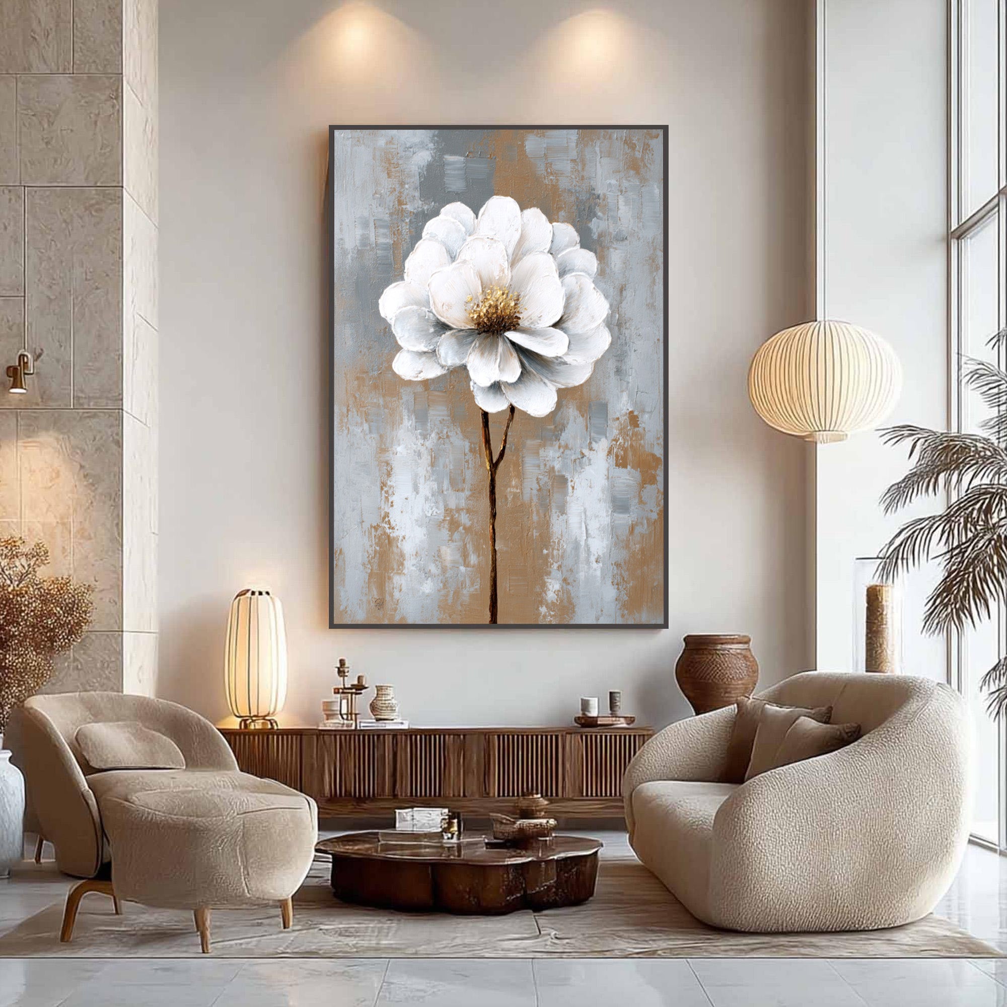 White Gray Flower Art