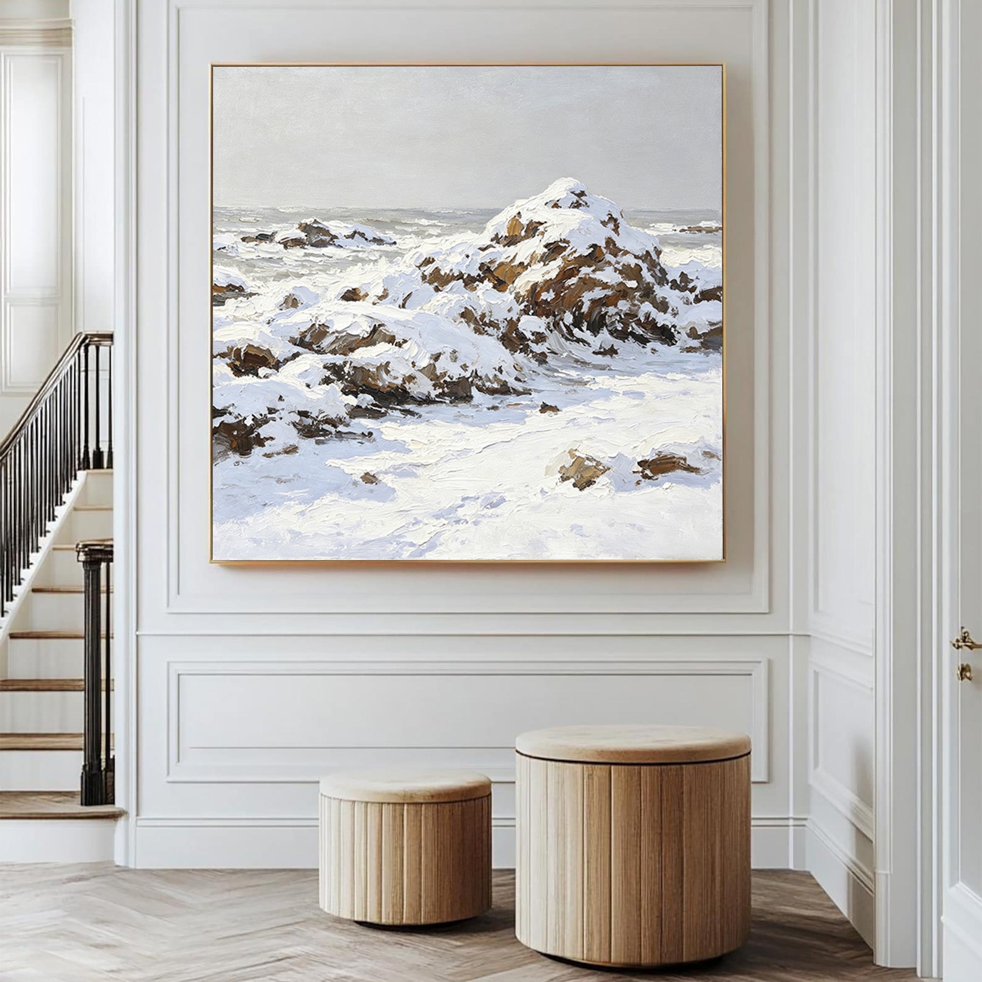 Snowy Coastal Oil Painting