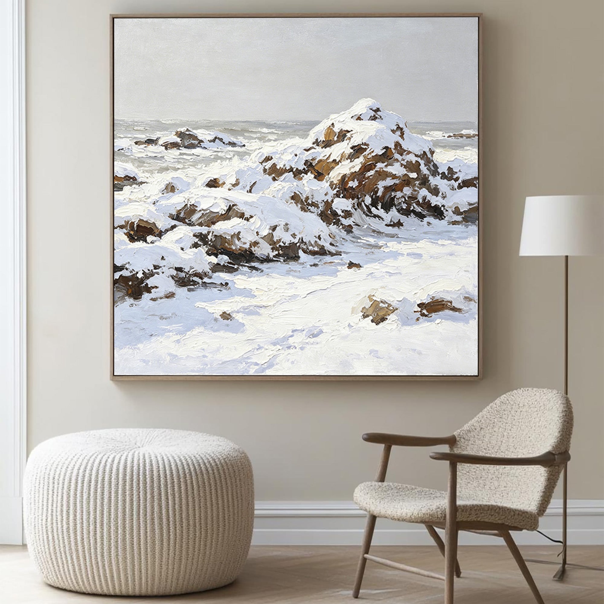 Snowy Coastal Oil Painting