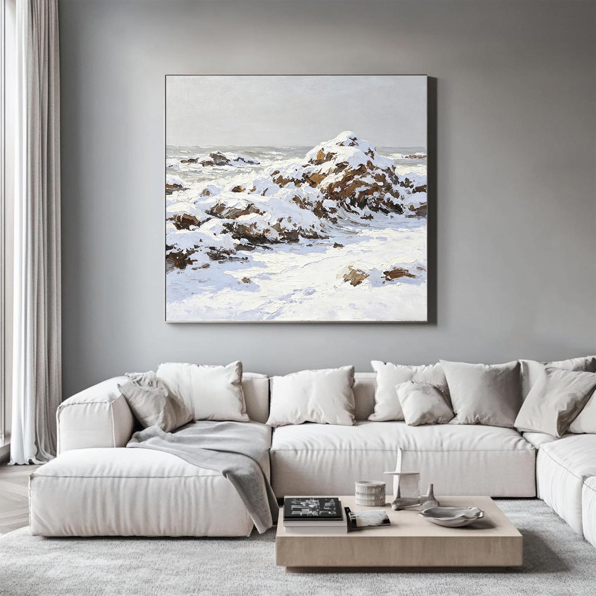 Snowy Coastal Oil Painting