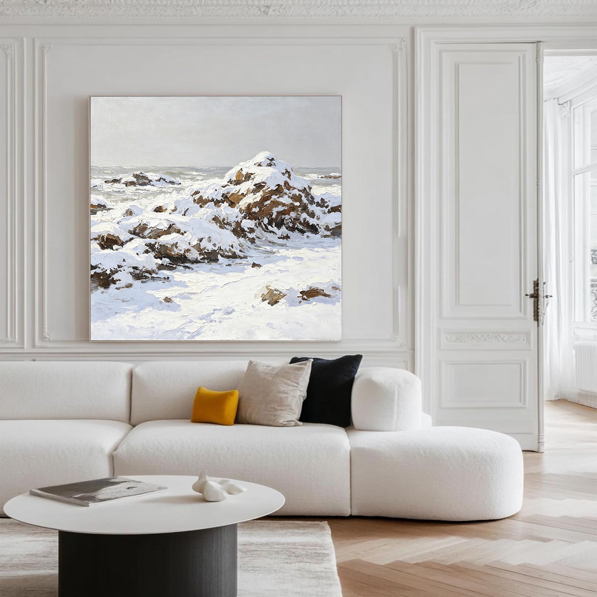 Snowy Coastal Oil Painting