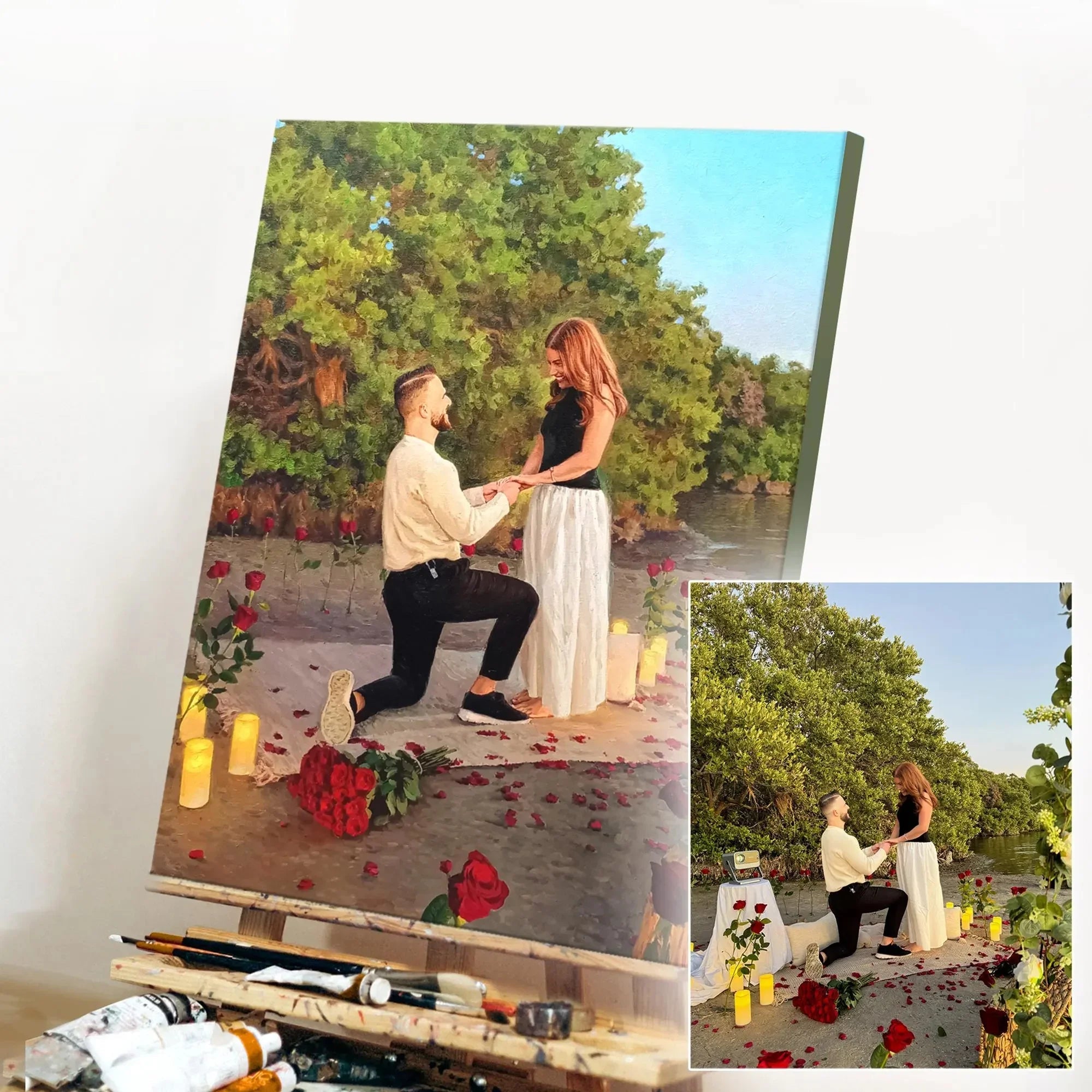 Custom Couple Oil Painting on Canvas, Romantic Valentines Day Gift - PaintingShack