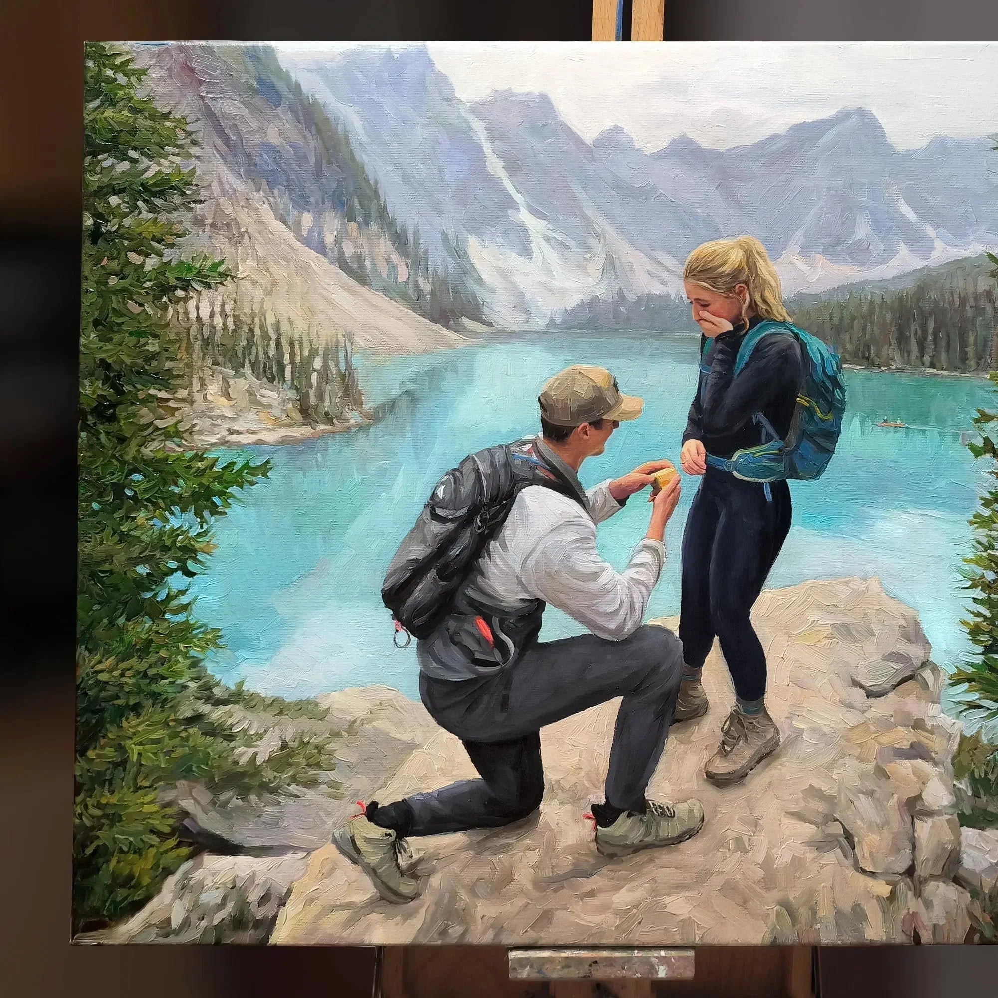Custom Couple Portrait, Painting From Photo on Canvas, Proposal Oil Painting, Engagement Commission Art, Valentines Day Gif - PaintingShack