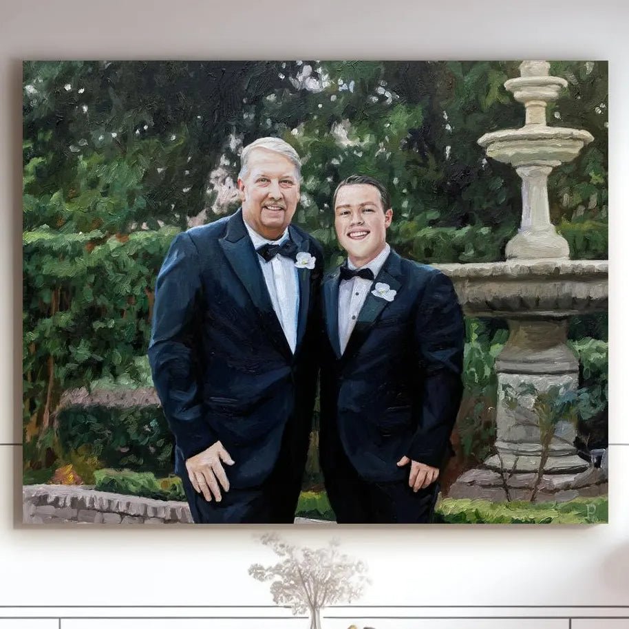 Custom Father Oil Painting on Canvas from Photo, Commission Loss of Father Wall Art Portrait Personalized Dad Memorial Gift - PaintingShack